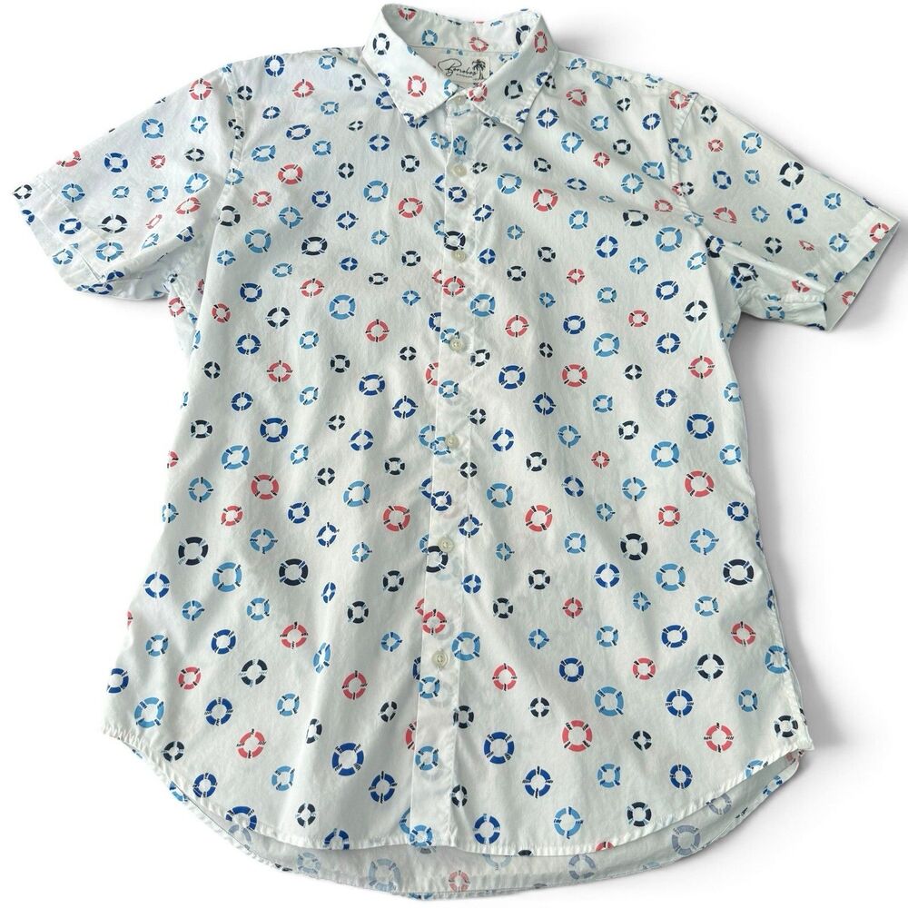 Bonobos Tailored Fit Shirt Men L White Nautical Life Preserver Bouy Print AOP - Picture 1 of 9